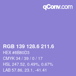 カラーコード: RGB 139 128.6 211.6 | qconv.com