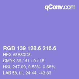 カラーコード: RGB 139 128.6 216.6 | qconv.com