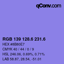 カラーコード: RGB 139 128.6 231.6 | qconv.com