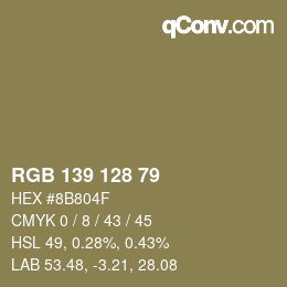 Color code: RGB 139 128 79 | qconv.com