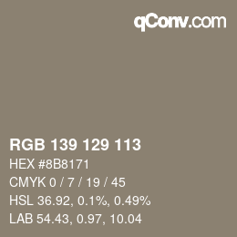 Color code: RGB 139 129 113 | qconv.com
