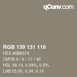 颜色代码: RGB 139 131 116 | qconv.com