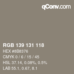 颜色代码: RGB 139 131 118 | qconv.com