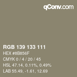 Código de color: RGB 139 133 111 | qconv.com