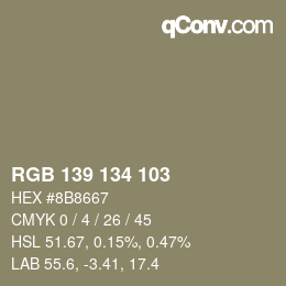 Color code: RGB 139 134 103 | qconv.com