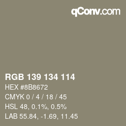 Color code: RGB 139 134 114 | qconv.com
