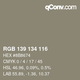 颜色代码: RGB 139 134 116 | qconv.com