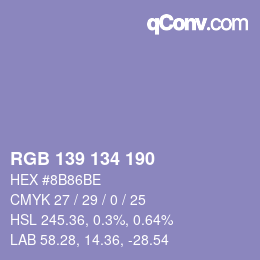 颜色代码: RGB 139 134 190 | qconv.com