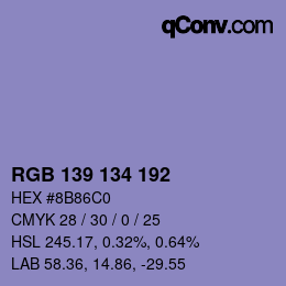Color code: RGB 139 134 192 | qconv.com