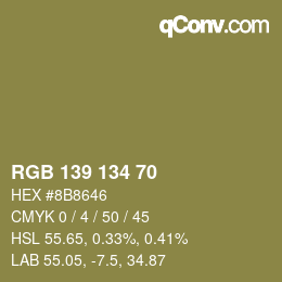 Color code: RGB 139 134 70 | qconv.com