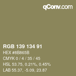 颜色代码: RGB 139 134 91 | qconv.com