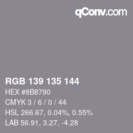 Color code: RGB 139 135 144 | qconv.com