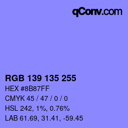 Color code: RGB 139 135 255 | qconv.com
