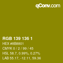 Color code: RGB 139 136 1 | qconv.com