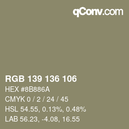 Color code: RGB 139 136 106 | qconv.com