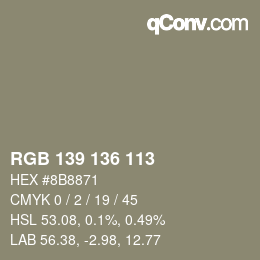 Código de color: RGB 139 136 113 | qconv.com