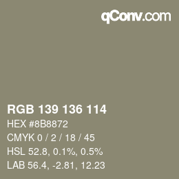 Color code: RGB 139 136 114 | qconv.com