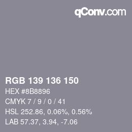 Color code: RGB 139 136 150 | qconv.com