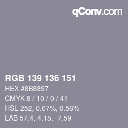 Color code: RGB 139 136 151 | qconv.com