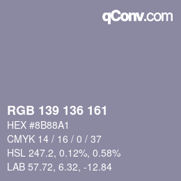 Color code: RGB 139 136 161 | qconv.com