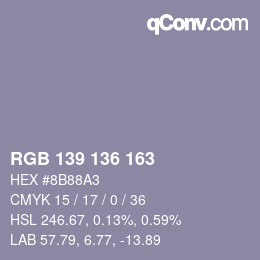 Color code: RGB 139 136 163 | qconv.com