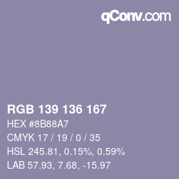 Color code: RGB 139 136 167 | qconv.com