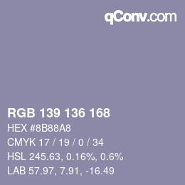 Color code: RGB 139 136 168 | qconv.com