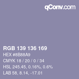 Color code: RGB 139 136 169 | qconv.com