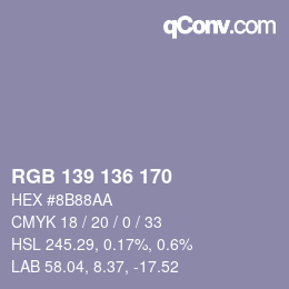Color code: RGB 139 136 170 | qconv.com