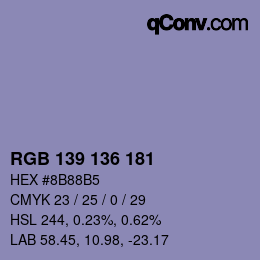 Color code: RGB 139 136 181 | qconv.com