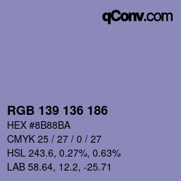 Color code: RGB 139 136 186 | qconv.com