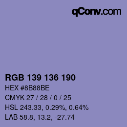 カラーコード: RGB 139 136 190 | qconv.com