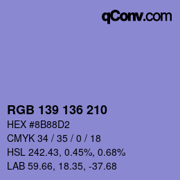 Color code: RGB 139 136 210 | qconv.com