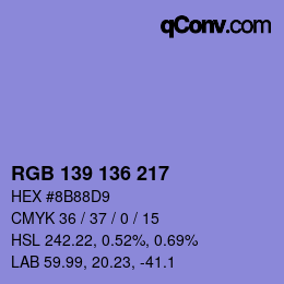 Color code: RGB 139 136 217 | qconv.com