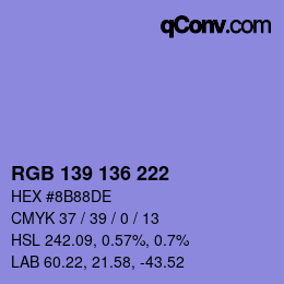 Color code: RGB 139 136 222 | qconv.com