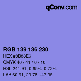 Color code: RGB 139 136 230 | qconv.com