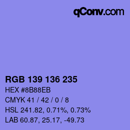 Color code: RGB 139 136 235 | qconv.com