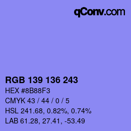 Color code: RGB 139 136 243 | qconv.com