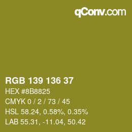 Color code: RGB 139 136 37 | qconv.com