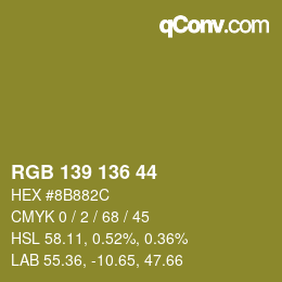 Color code: RGB 139 136 44 | qconv.com