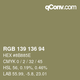 Color code: RGB 139 136 94 | qconv.com