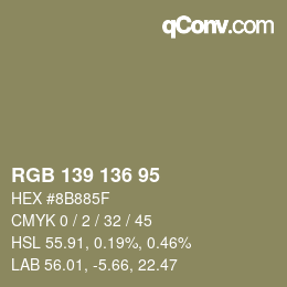 Color code: RGB 139 136 95 | qconv.com