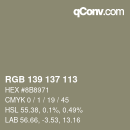 Color code: RGB 139 137 113 | qconv.com