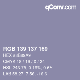 Color code: RGB 139 137 169 | qconv.com