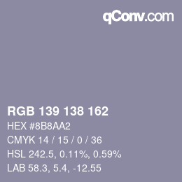Color code: RGB 139 138 162 | qconv.com