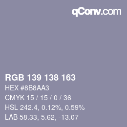 Código de color: RGB 139 138 163 | qconv.com