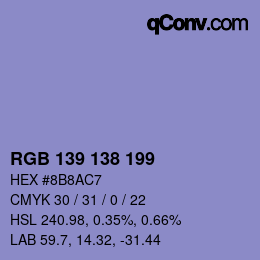 Color code: RGB 139 138 199 | qconv.com