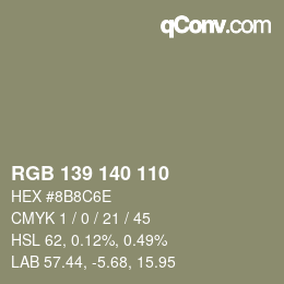 Color code: RGB 139 140 110 | qconv.com