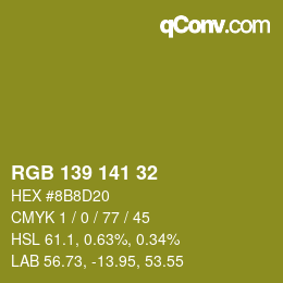 Color code: RGB 139 141 32 | qconv.com