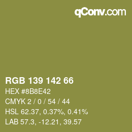 Color code: RGB 139 142 66 | qconv.com